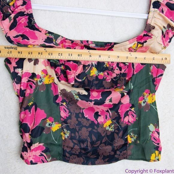 NEW Free People Floral print crop top, L, smock back cinch sides ruffle … - Picture 3 of 16